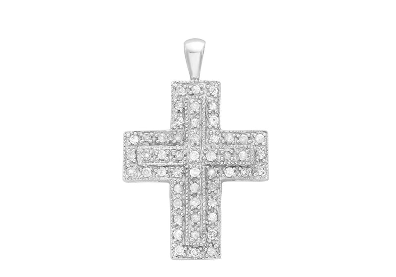 9ct White Gold 0.25t Diamond Cross Pendant