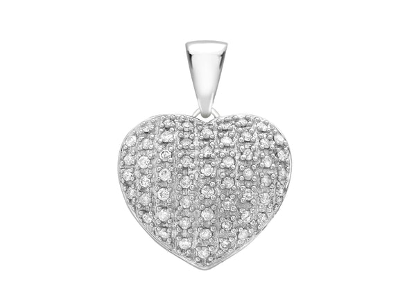 9ct White Gold 0.50ct Pave Set Diamond Domed Heart Pendant