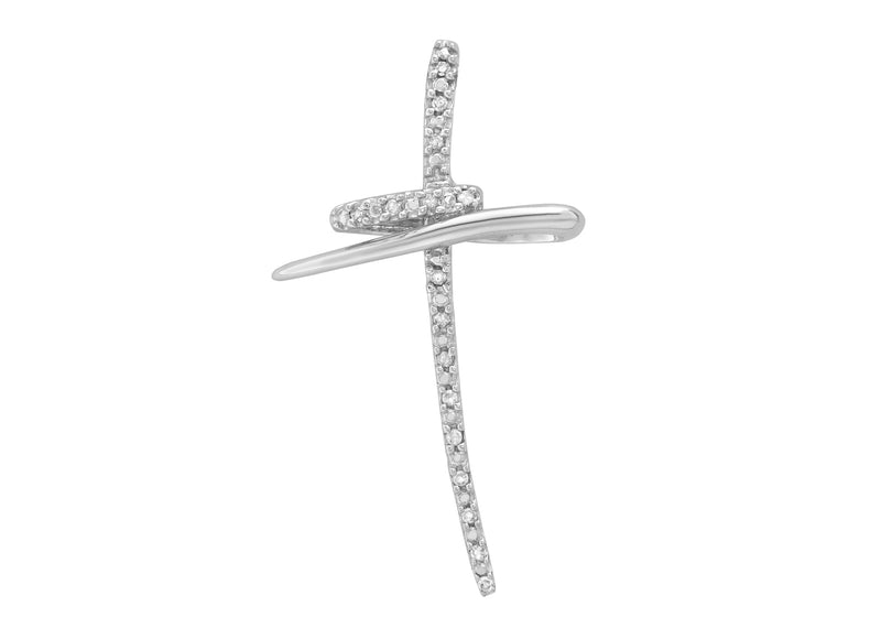 9ct White Gold 0.10ct Diamond Cross Pendant