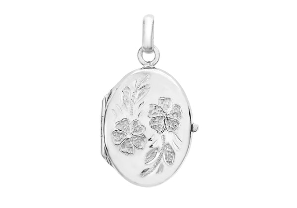 9ct White Gold 17mm x 24mm Daisy-Detail Oval Locket