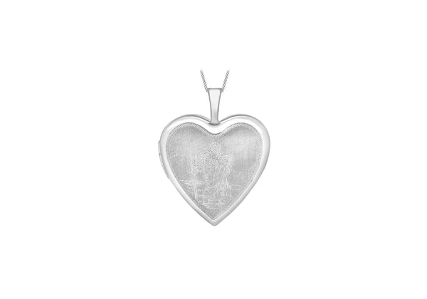 9ct White Gold Etched  St hristopher Heart Locket