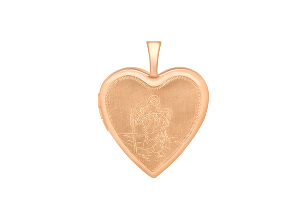 9ct Rose Gold Etched St Christopher Heart Locket