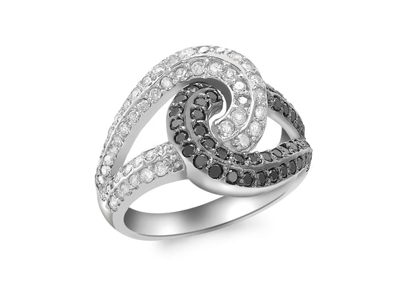 9ct White Gold 1.00t Black and White Diamond Twist Ring