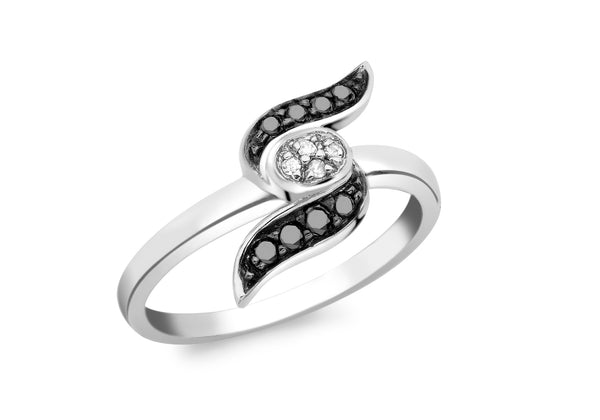 9ct White Gold 0.13t Black and White Diamond Swirl Ring