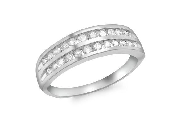 9ct White Gold 0.50ct Diamond 2-Row Ring