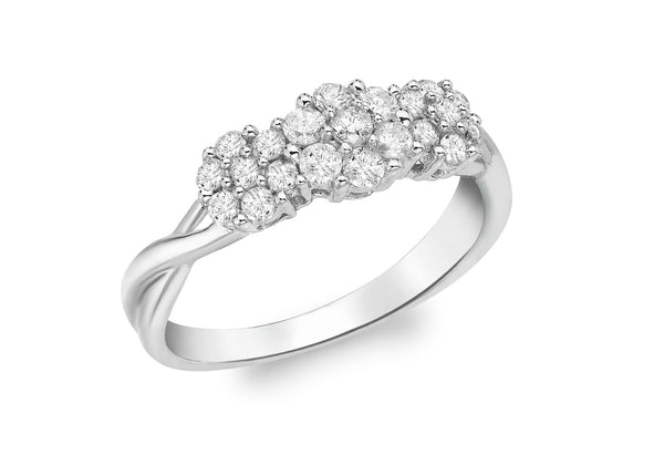 9ct White Gold 0.50ct Diamond Triple Cluster Ring