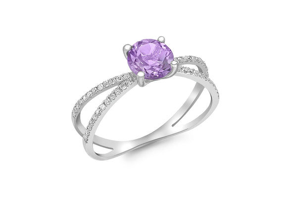 9ct White Gold 0.14t Diamond and Amethyst Ring