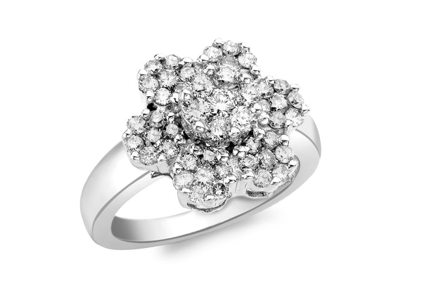 9ct White Gold 1.00t Diamond Cluster Flower Ring