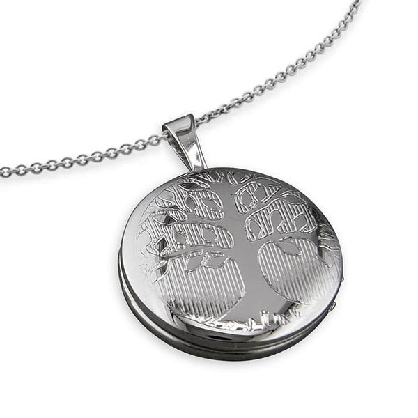 Sterling Silver Rhodium Plated Round 'Tree of Life' Locket Pendant