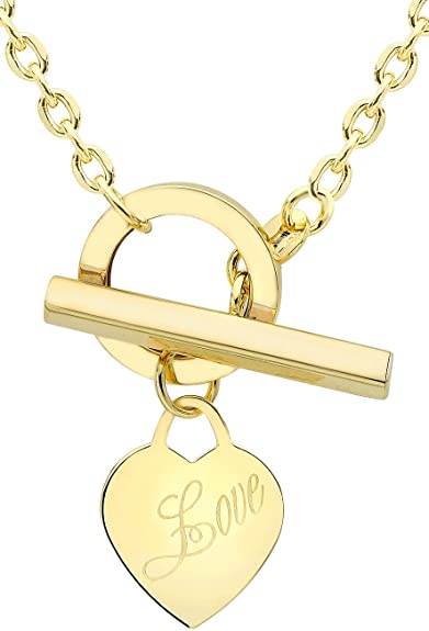 Gold heart online t bar necklace