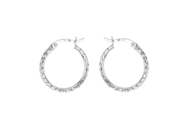 18ct White Gold 18mm Diamond Cut Oval Creole Earrings