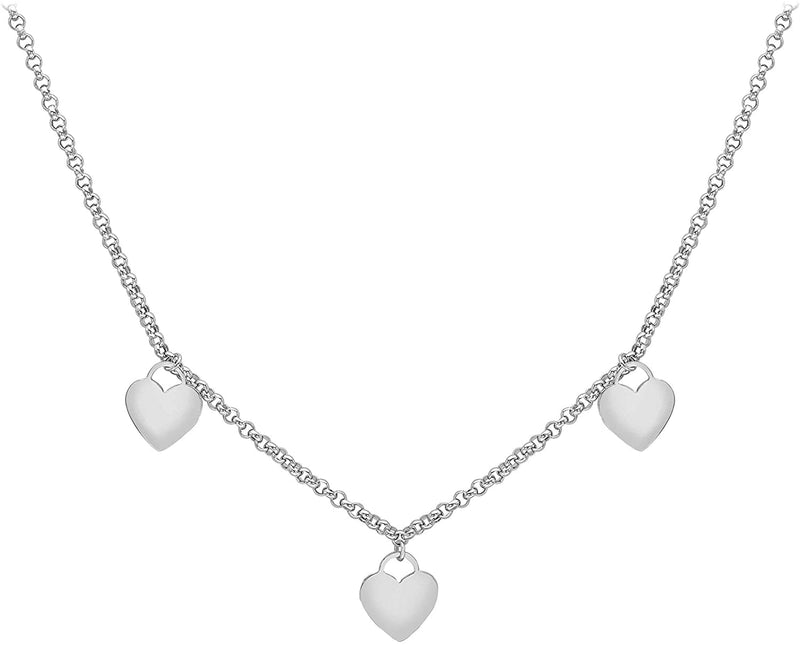 9ct White Gold Triple-Heart Round Belcher Chain Necklace