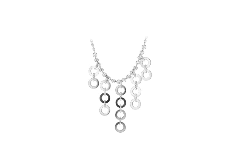 Multi Drop Disc Silver Necklace