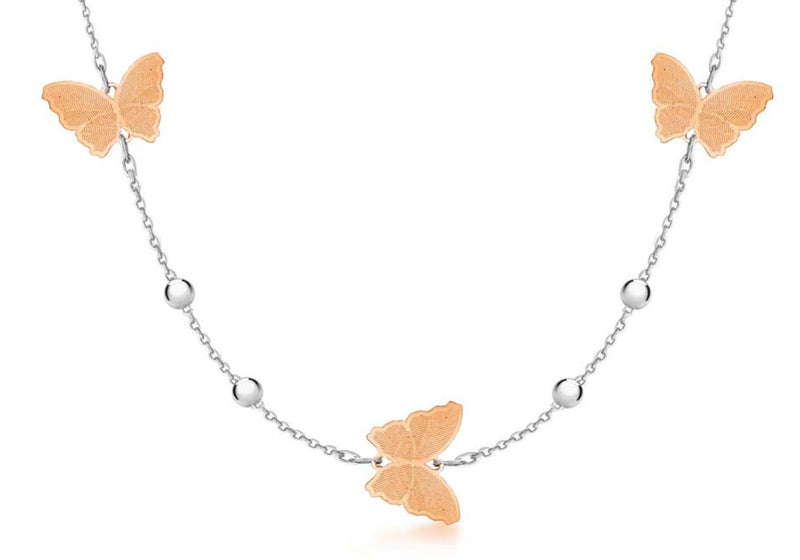 Sterling Silver 2-Colour Butterfly Ball Chain Necklace 