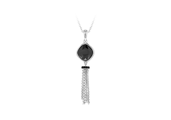 Sterling Silver Rhodium Plated Black Zirconia  Tassle Drop Necklace  41m/16"9