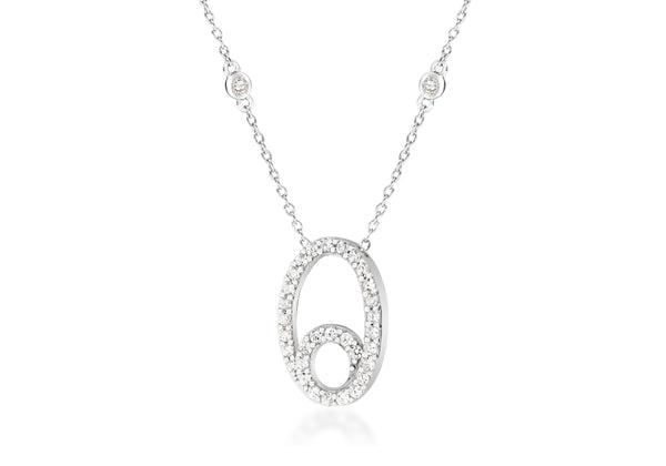 Sterling Silver Zirconia  Oval Swirl Slider Pendant on Chain Necklace  42m/16.59