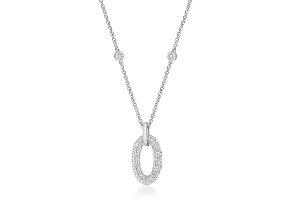 Sterling Silver Zirconia  Oval Slider Pendant on Chain Necklace  42m/16.59