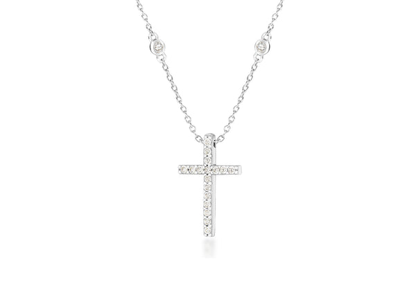 Sterling Silver Zirconia  12mm x 20mm Cross Pendant on Chain Necklace  42m/16.5"9