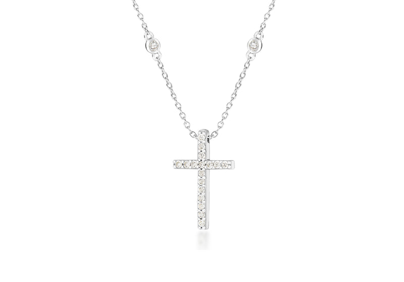 Sterling Silver Zirconia  12mm x 20mm Cross Pendant on Chain Necklace  42m/16.5"9