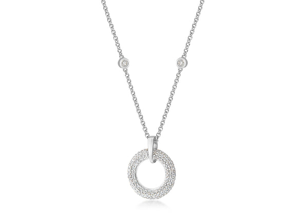 Sterling Silver Zirconia  Circle Slider Pendant on Chain Necklace  42m/16.59