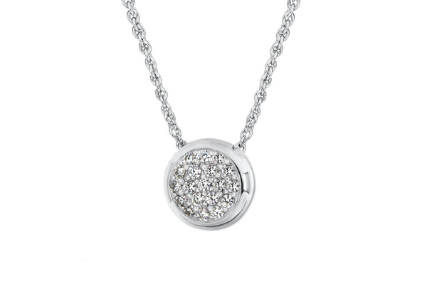 Sterling Silver Rhodium Plated Zirconia  Disc Pendant on Adjustable Chain Necklace  41m/16" - 46m/18"9