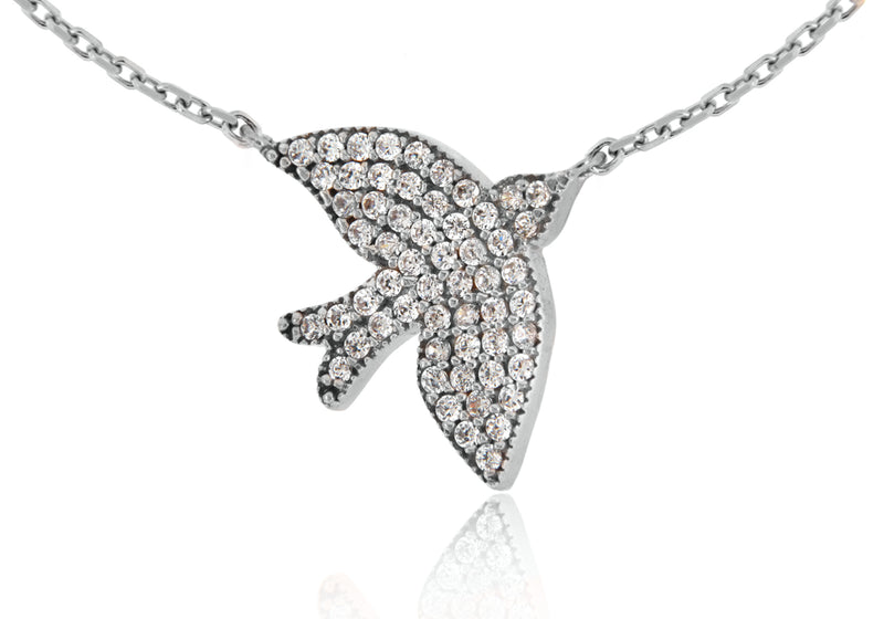 Sterling Silver Rhodium Plated Zirconia  Bird Adjustable Necklace  41m/16" - 46m/18"9