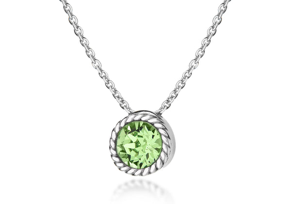 Sterling Silver Light Green Swarovski Crystal August Birthstone Necklace  46m/18"9