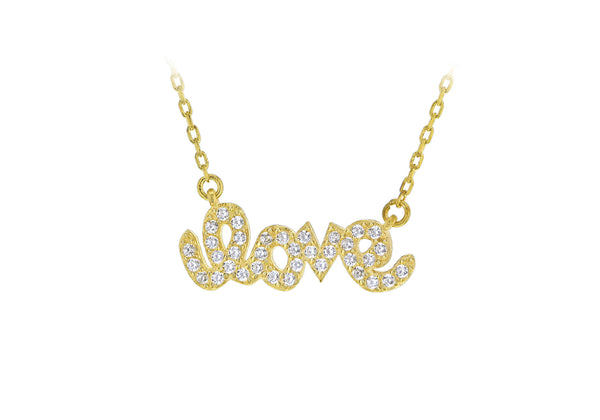 Sterling Silver Gold Plated Zirconia  'Love' Necklace  46m/18"9