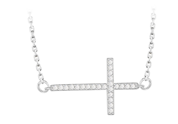 Sterling Silver Rhodium Plated Zirconia  25mm x 14mm Cross Necklace  44.5m/17.5"9