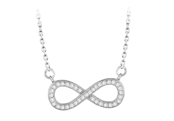 Sterling Silver Rhodium Plated Zirconia  20mm x 9mm Infinity Adjustable Necklace  42m/16.5"-44.5m/17.5"9