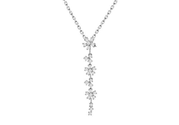 Sterling Silver Rhodium Plated Zirconia  Flower Drop Adjustable Necklet 39.5m/15.5"-42m/16.5"9