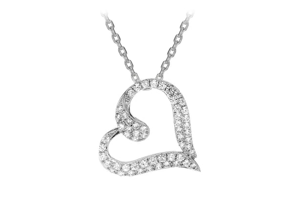 Sterling Silver Rhodium Plated Zirconia Scroll Heart Pendant on Adjustable Chain Necklace