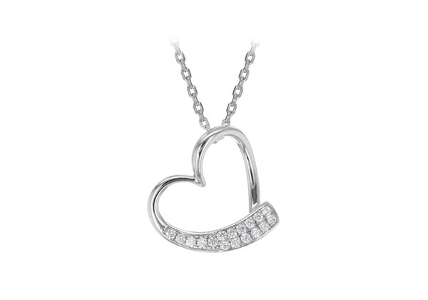 Sterling Silver Rhodium Plated Zirconia  Fikle Heart Pendant with Adjustable Chain Necklace