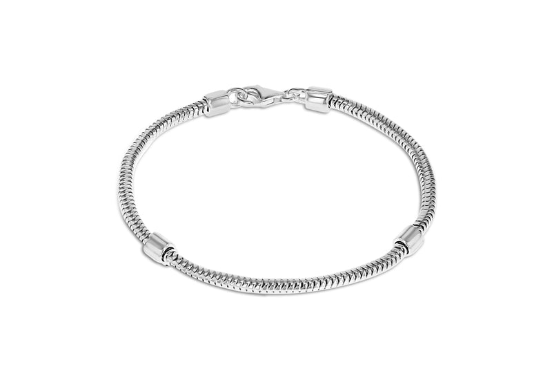 Sterling Silver 3mm Snake Chain and Stoppers Bracelet 20m/8"9