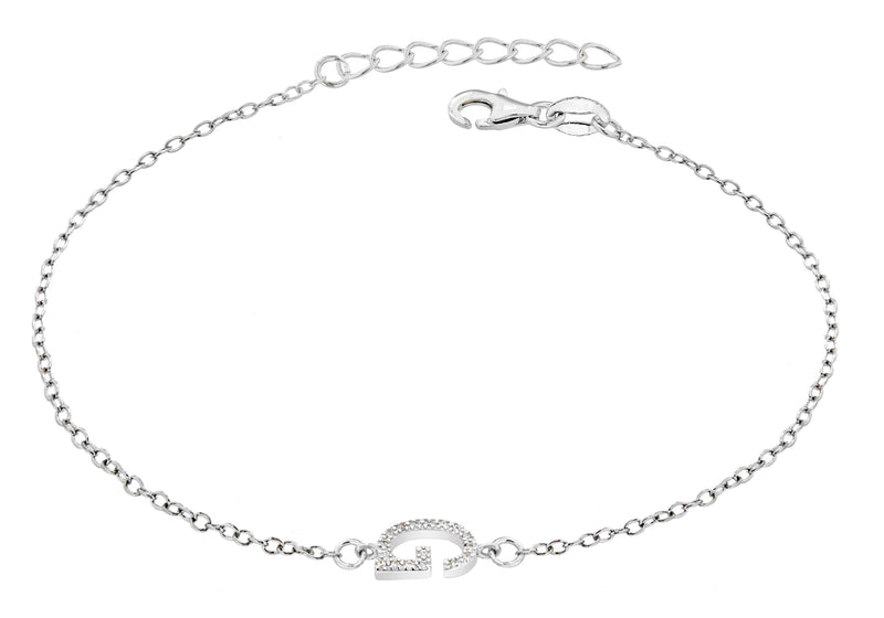 Sterling Silver Rhodium Plated Zirconia  'G' Initial Bracelet 19m/7.5"9