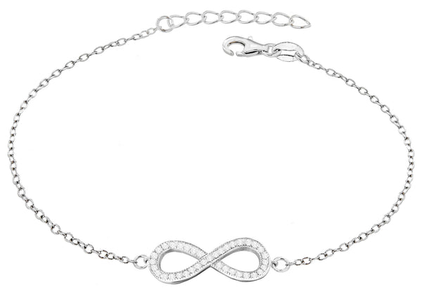 Sterling Silver Rhodium Plated Zirconia  23mm x 8mm Infinity Adjustable Bracelet 16.5m/6.5"-19m/7.5"9