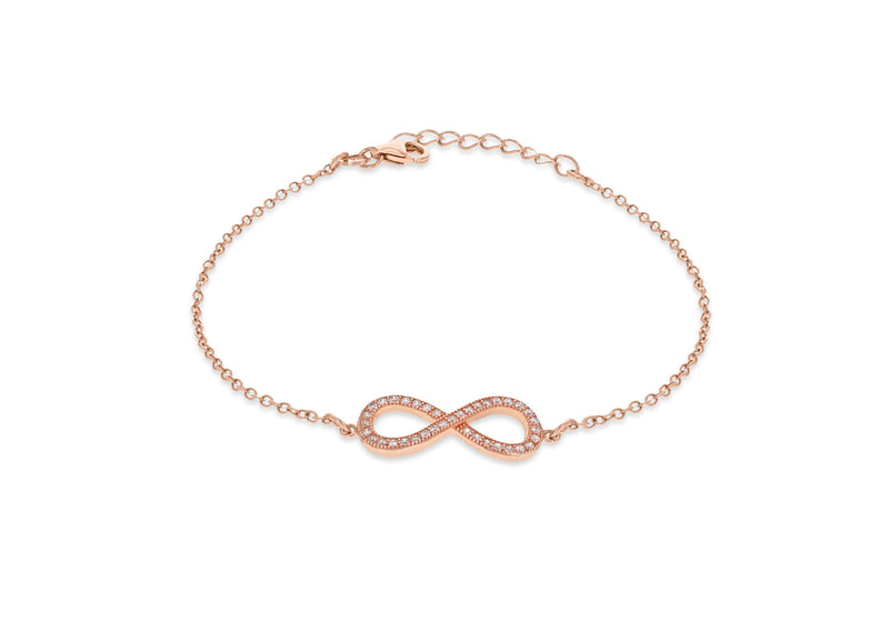 Sterling Silver Rose Gold Plated Zirconia  Infinity Adjustable Bracelet 16.5m/6.5"-19m/7.5"9