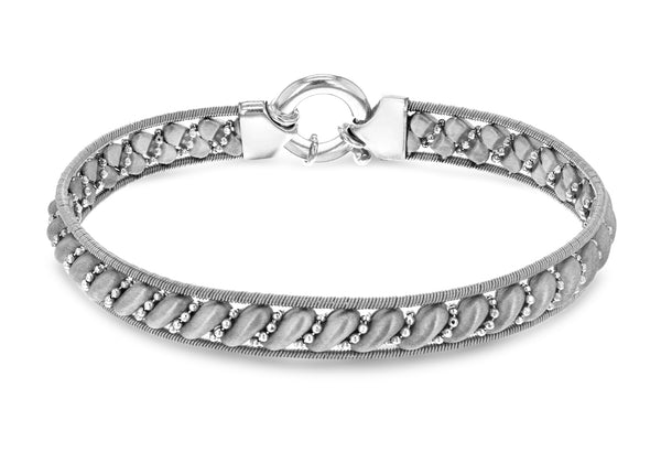 Sterling Silver Rhodium Plated 8.5mm Satin San Marco and Snake Chain Bracelet 19m/7.5"9