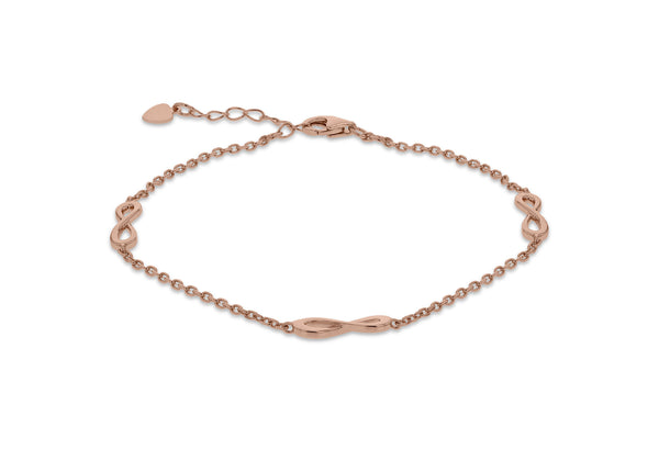 Sterling Silver Rose Gold Plated Infinity Adjustable Bracelet 19m/7.5"-21.5m/8.5"9