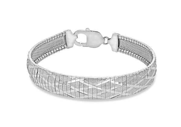 Sterling Silver Rhodium Plated 10mm Diamond Cut Herringbone Bracelet 19m/7.5"9