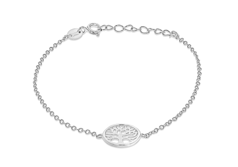 Sterling Silver Rhodium Plated 11mm 'Tree of Life' Adjustable Bracelet 16m/6.25"-18.5m/7.25"9