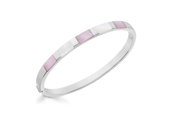 Sterling Silver Pink and White Mother of Pearl Bangle