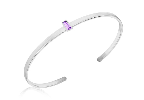 Sterling Silver Purple Tapered Baguette Cut Zirconia  uff Bangle