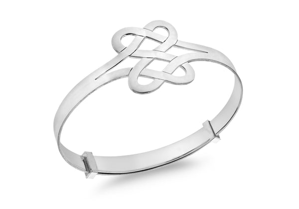 Sterling Silver Double-Heart Celtic-Knot Extendable Baby Bangle