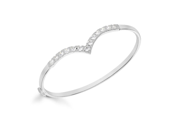 Sterling Silver Zirconia  13-Stone 3mm V-Shaped Bangle