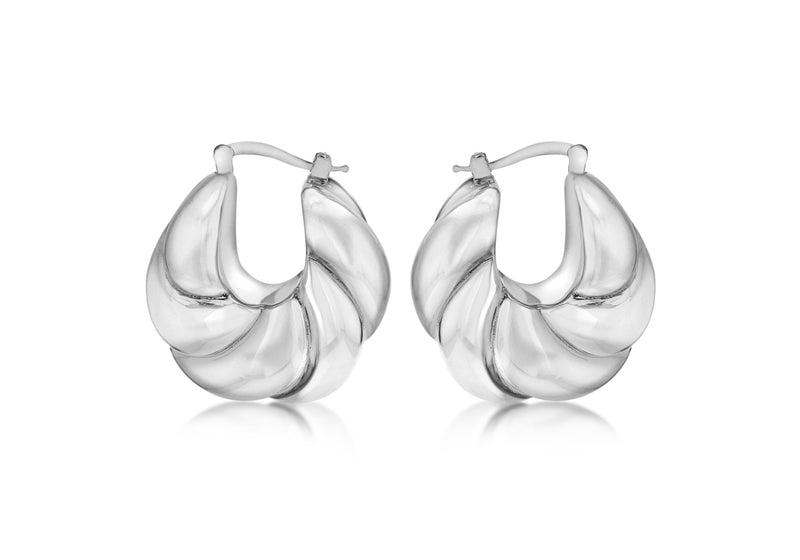 Sterling Silver Shell Patterned Eletroform Creole Earrings