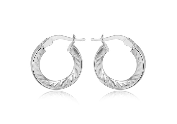 Sterling Silver 15.5mm Marquise Patterned Triangle-Tube Hoop Creole Earrings