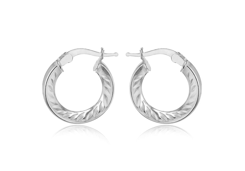 Sterling Silver 15.5mm Marquise Patterned Triangle-Tube Hoop Creole Earrings