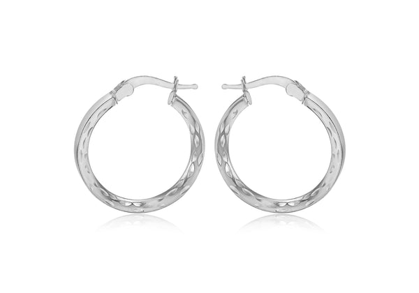 Sterling Silver 25mm Marquise Patterned Triangle-Tube Hoop Creole Earrings