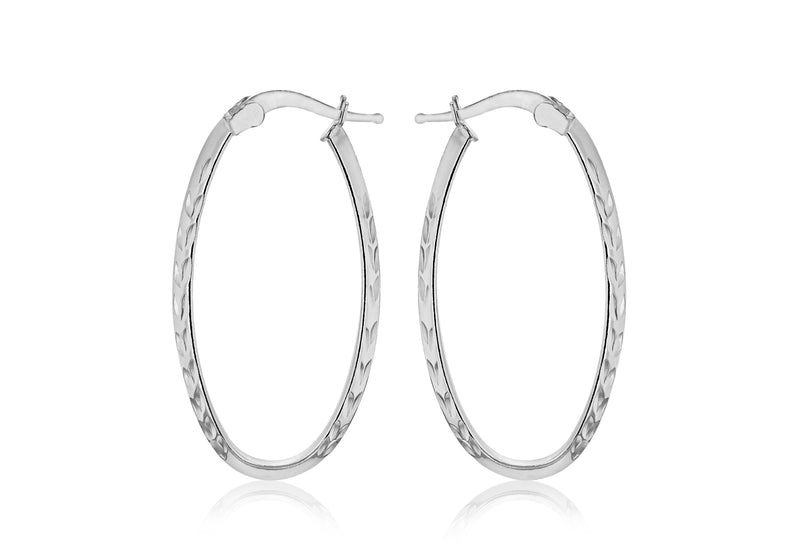 Sterling Silver Patterned Oval Hoop Earrings